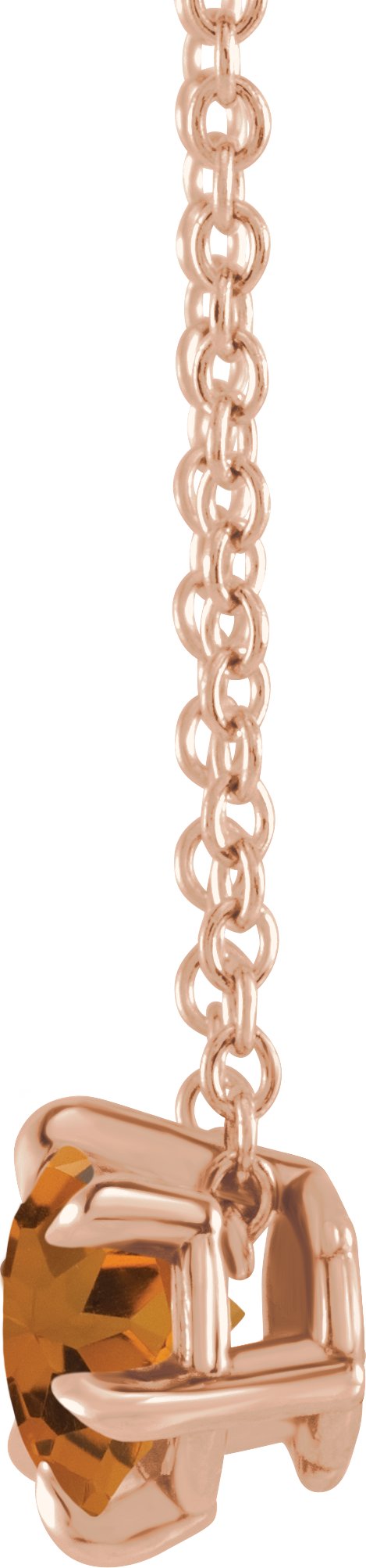 14K Gold Round Natural Citrine Solitaire Necklace or Slide Pendant III - Rose Gold - view 4