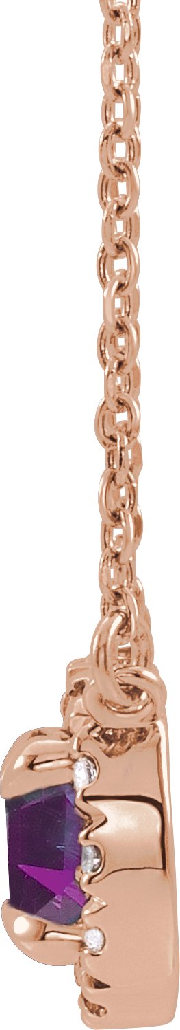 14K Gold Round Natural Amethyst Natural Diamond French-Set Halo-Style Necklace - Rose Gold - view 4