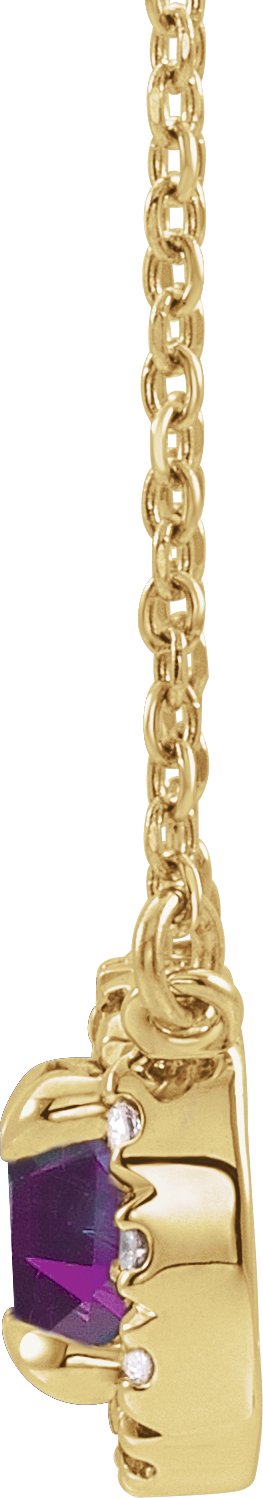 14K Gold Round Natural Amethyst French-Set Halo-Style Necklace - Yellow Gold - view 4