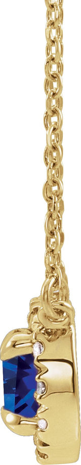 14K Gold Round Lab-Grown Blue Sapphire French-Set Halo-Style Necklace - Yellow Gold - view 4