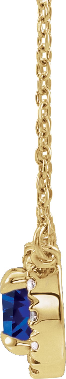 14K Gold Round Natural Blue Sapphire French-Set Halo-Style Necklace - Yellow Gold - view 4