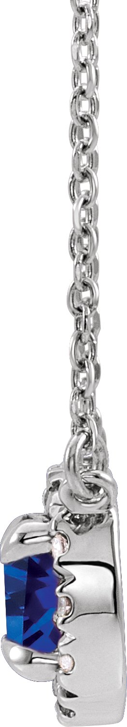 Platinum Round Lab-Grown Blue Sapphire French-Set Halo-Style Necklace - view 4