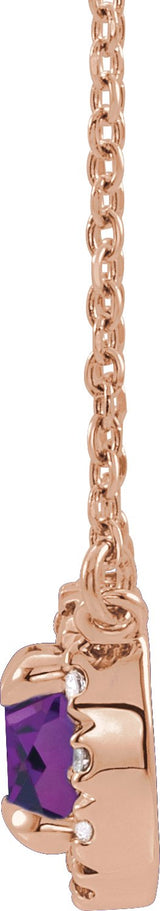 14K Gold Round Lab-Grown Alexandrite Natural Diamond French-Set Halo-Style Necklace - Rose Gold - view 4
