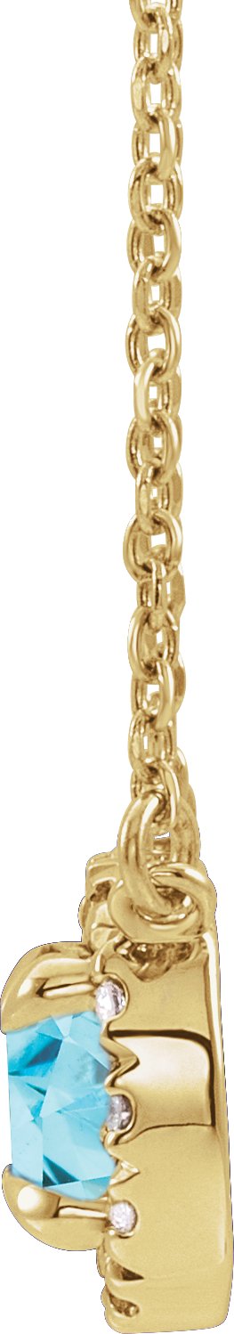 14K Gold Round Natural Blue Zircon French-Set Halo-Style Necklace - Yellow Gold - view 4