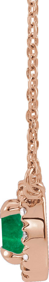 14K Gold Round Lab-Grown Emerald Natural Diamond French-Set Halo-Style Necklace - Rose Gold - view 4