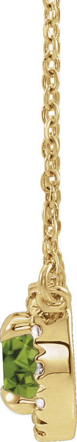 14K Gold Round Natural Peridot Natural Diamond French-Set Halo-Style Necklace - Yellow Gold - view 4