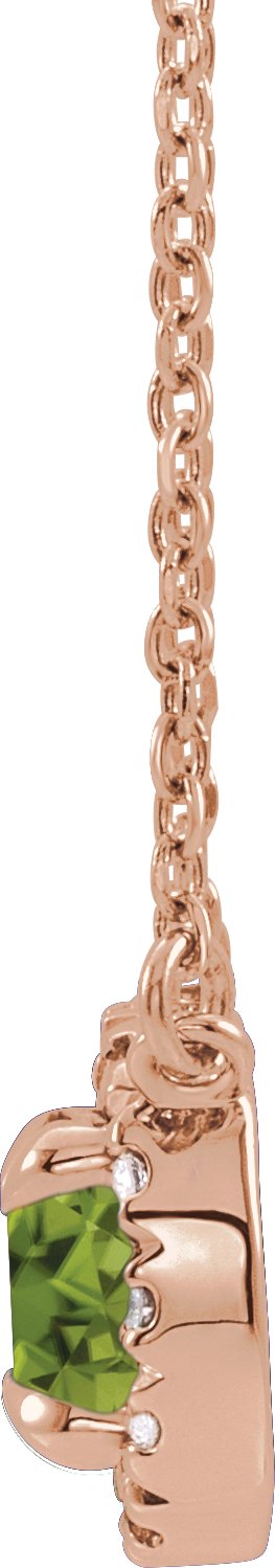 14K Gold Round Natural Peridot Natural Diamond French-Set Halo-Style Necklace - Rose Gold - view 4