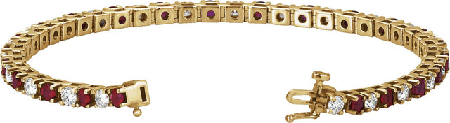 14K Gold Round Natural Ruby Line Bracelet - Yellow Gold - view 5