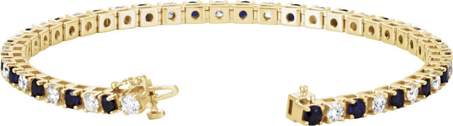 14K Gold Round Natural Blue Sapphire Line Bracelet - Yellow Gold - view 5