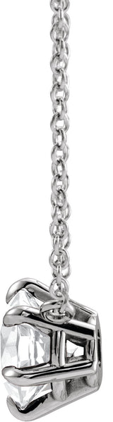 14K Gold Round Natural White Sapphire Solitaire Necklace - White Gold - view 4