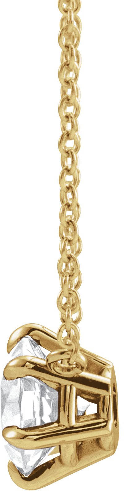 14K Gold Round Natural White Sapphire Solitaire Necklace II - Yellow Gold - view 4