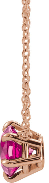 14K Gold Round Natural Pink Tourmaline Solitaire Necklace II - Rose Gold - view 4