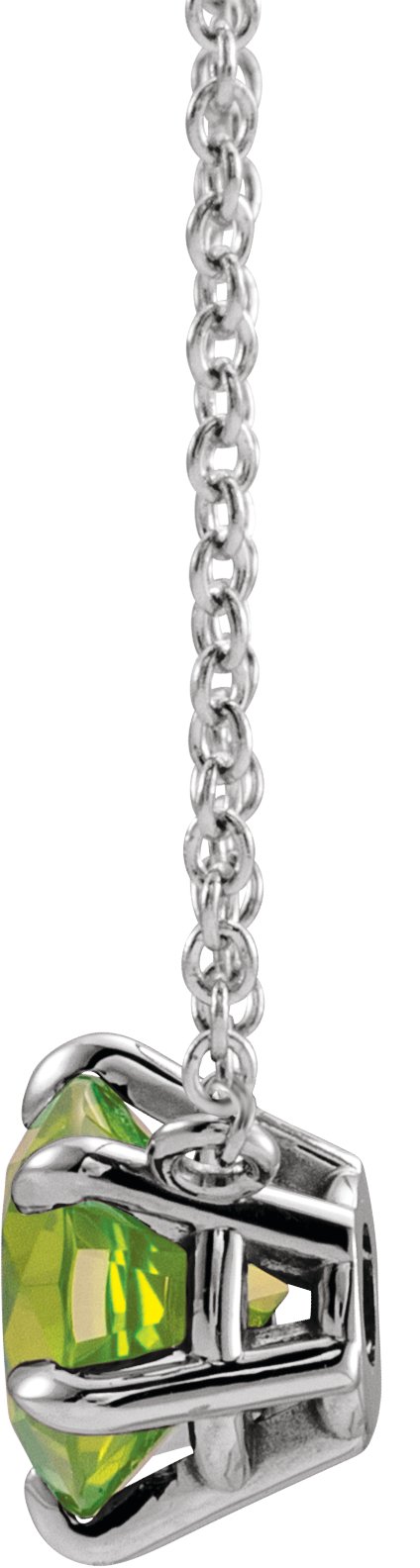 Platinum Round Natural Peridot Solitaire Necklace II - view 4