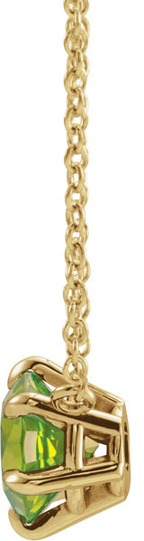 14K Gold Round Natural Peridot Solitaire Necklace II - Yellow Gold - view 4