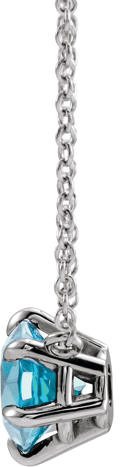 Platinum Round Natural Blue Zircon Solitaire Necklace II - view 4