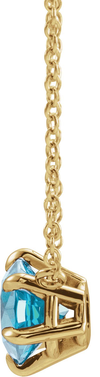 14K Gold Round Natural Blue Zircon Solitaire Necklace II - Yellow Gold - view 4