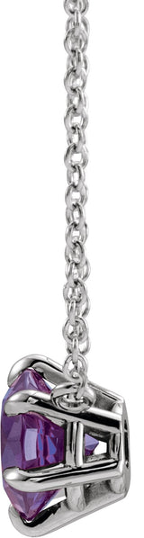 Platinum Round Natural Amethyst Solitaire Necklace II - view 4