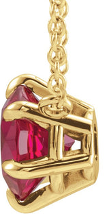 14K Gold Round Natural Ruby Solitaire Necklace II - Yellow Gold - view 4
