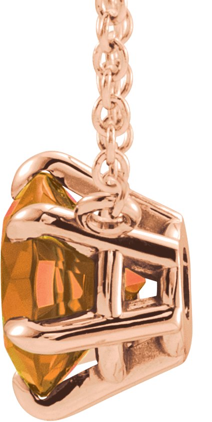 14K Gold Round Natural Citrine Solitaire Necklace II - Rose Gold - view 4