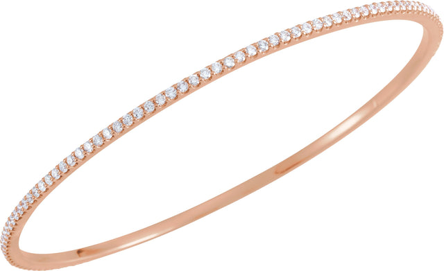 14K Gold Round Natural Diamond Accented Bangle Bracelet – 1.1-2.4mm Stones - Rose Gold - view 4