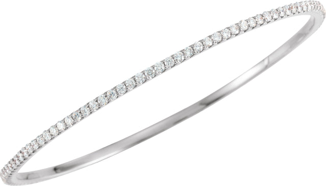 14K Gold Round Natural Diamond Accented Bangle Bracelet – 1.1-2.4mm Stones - White Gold - view 4