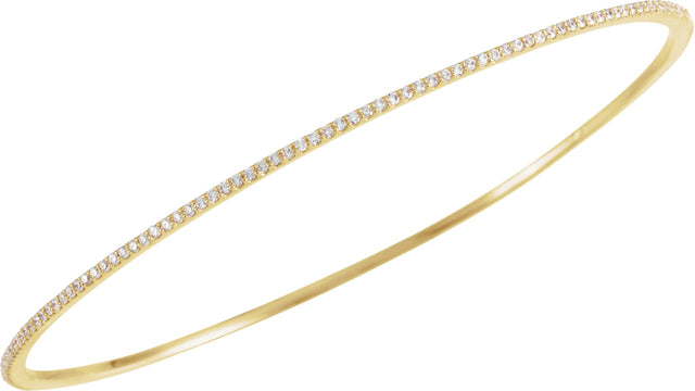 14K Gold Round Natural Diamond Accented Bangle Bracelet – 1.1-2.4mm Stones - Yellow Gold - view 4