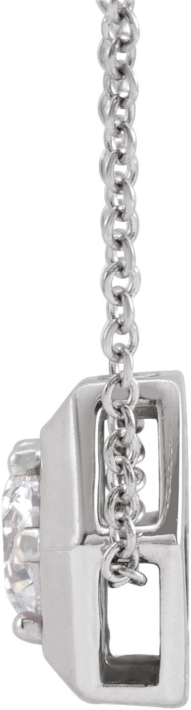 14K Gold Round Natural White Sapphire Geometric Necklace or Pendant - White Gold - view 4