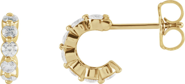 14K Gold Round Natural Diamond Accented Hoop Earrings – 2-3mm Stones - Yellow Gold - view 3