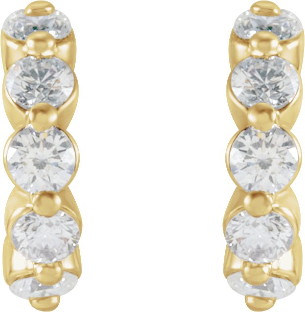 14K Gold Round Natural Diamond Accented Hoop Earrings – 2-3mm Stones - Yellow Gold - view 4