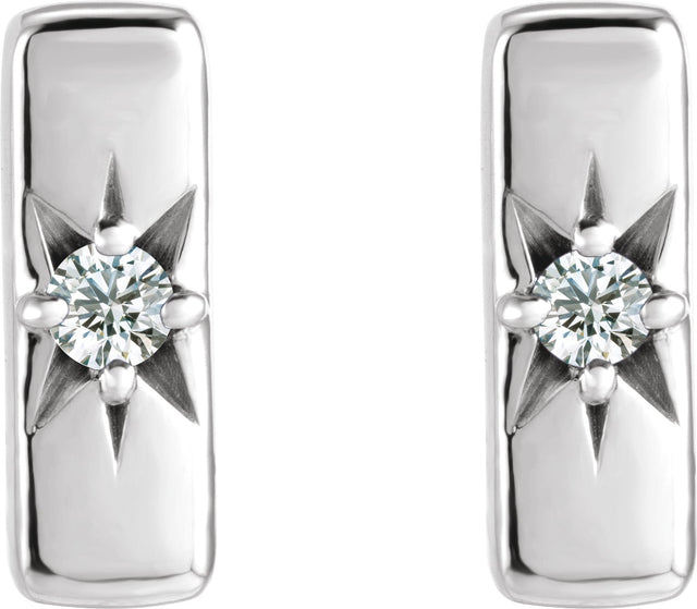14K Gold Round Lab-Grown Diamond Accented Bar Earrings – 2mm Stones - White Gold - view 2