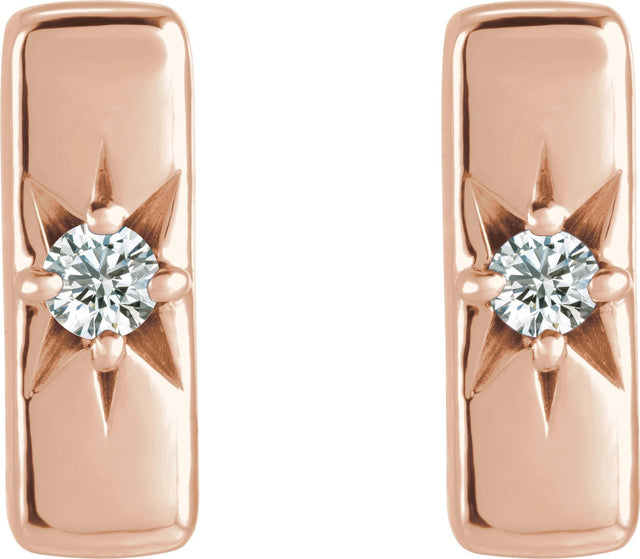 14K Gold Round Lab-Grown Diamond Accented Bar Earrings – 2mm Stones - Rose Gold - view 2
