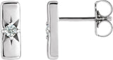 14K Gold Round Lab-Grown Diamond Accented Bar Earrings – 2mm Stones - White Gold