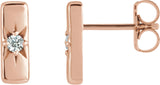 14K Gold Round Lab-Grown Diamond Accented Bar Earrings – 2mm Stones - Rose Gold