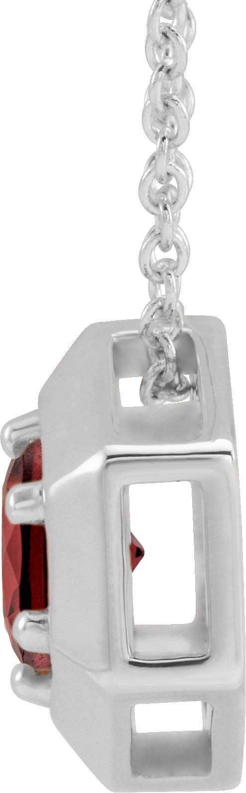 14K Gold Round Natural Mozambique Garnet Geometric Necklace or Pendant - White Gold - view 4