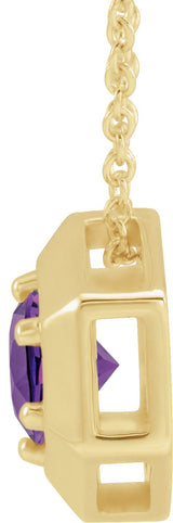 14K Gold Round Natural Amethyst Geometric Necklace or Pendant - Yellow Gold - view 4