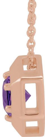 14K Gold Round Natural Amethyst Geometric Necklace or Pendant - Rose Gold - view 4