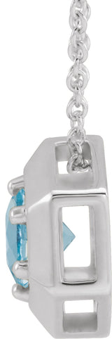 Platinum Round Natural Aquamarine Geometric Necklace or Pendant - view 4