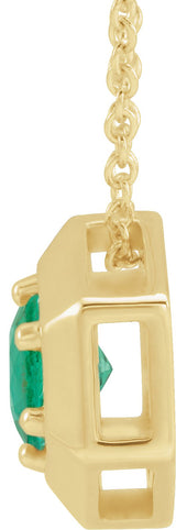 14K Gold Round Lab-Grown Emerald Geometric Necklace or Pendant - Yellow Gold - view 4