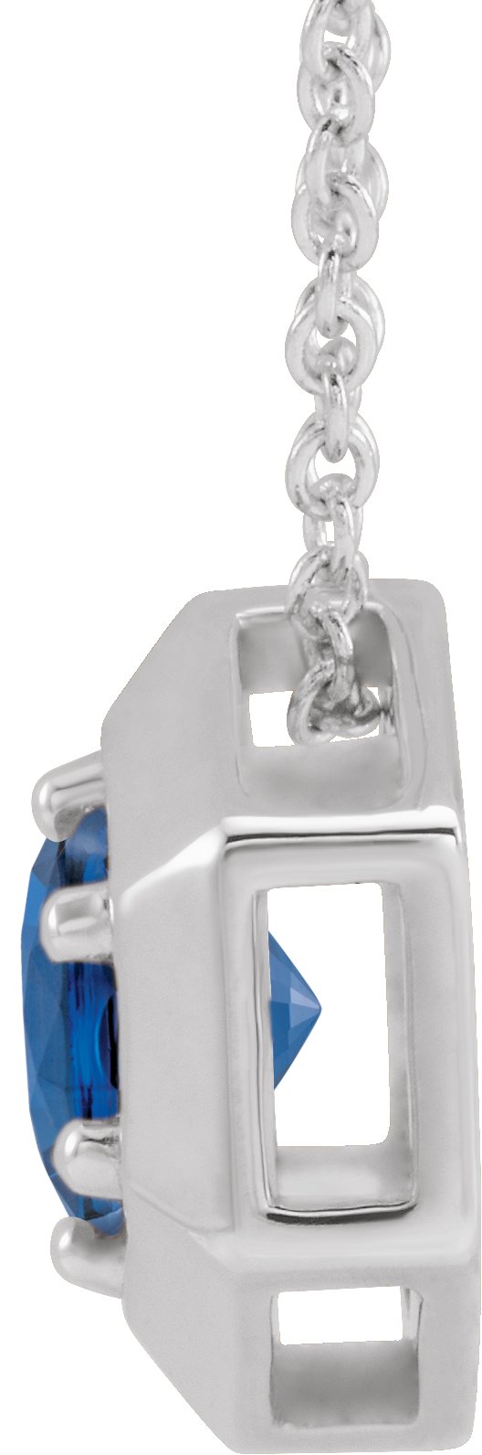 Platinum Round Natural Blue Sapphire Geometric Necklace or Pendant - view 4