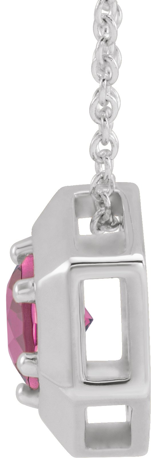 Platinum Round Natural Pink Tourmaline Geometric Necklace or Pendant - view 4