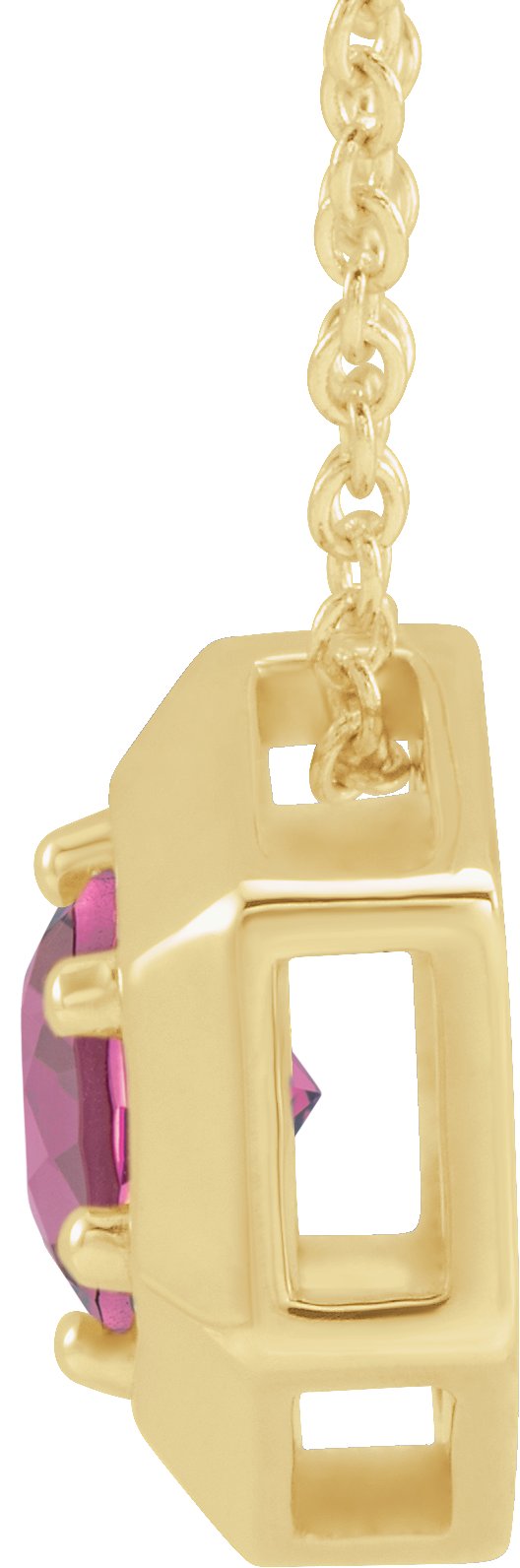 14K Gold Round Natural Pink Tourmaline Geometric Necklace or Pendant - Yellow Gold - view 4