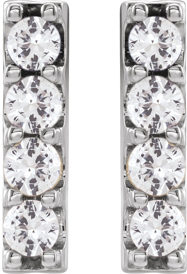Platinum Round Natural Diamond Accented Bar Earrings – 2.5mm Stones - view 4