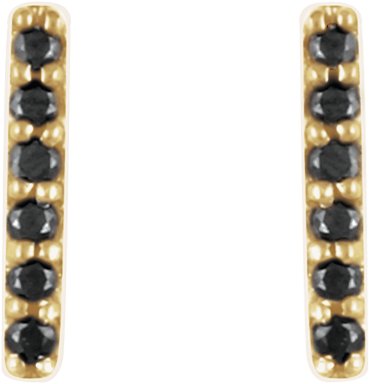 14K Gold Round Natural Black Diamond Bar Earrings - Yellow Gold - view 6