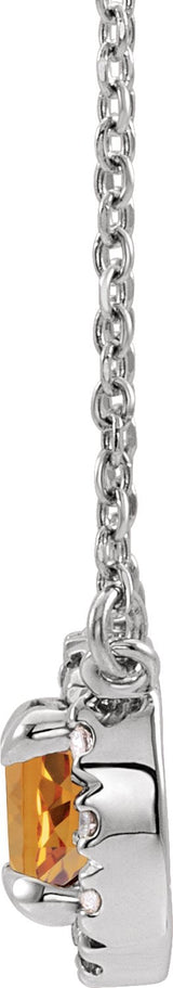 14K Gold Round Natural Citrine Natural Diamond French-Set Halo-Style Necklace - White Gold - view 4