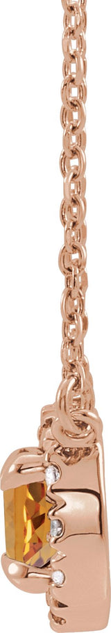 14K Gold Round Natural Citrine Natural Diamond French-Set Halo-Style Necklace - Rose Gold - view 4