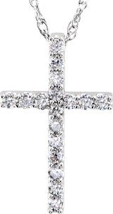 Platinum Round Natural Diamond Petite Cross Necklace or Pendant – up to 1/5 CTW - view 4
