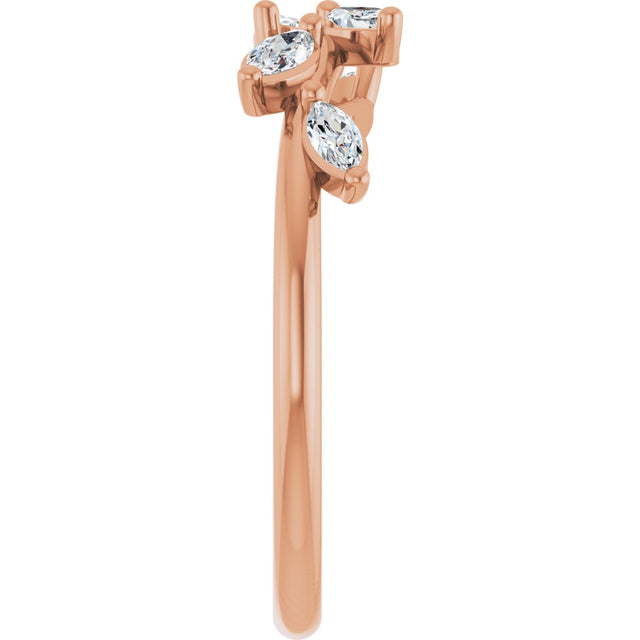 14K Gold Marquise Natural Diamond Leaf Ring - Rose Gold - view 9