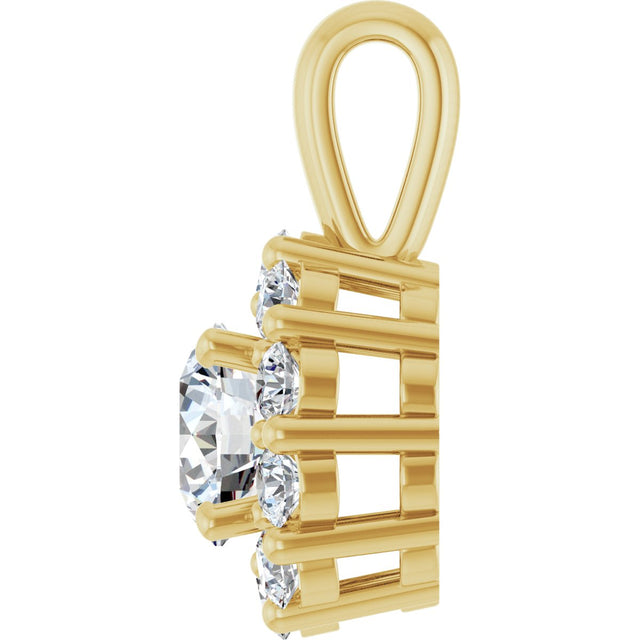14K Gold Oval Lab-Grown Diamond Halo-Style Pendant - Yellow Gold - view 6