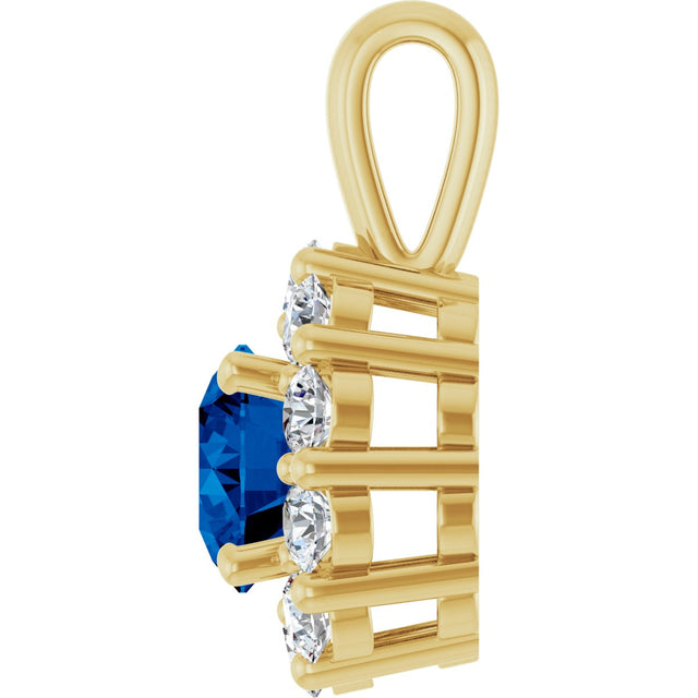14K Gold Round Lab-Grown Blue Sapphire Halo-Style Pendant - Yellow Gold - view 5
