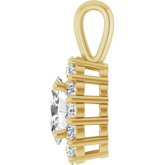 14K Gold Oval Lab-Grown Diamond Halo-Style Pendant - Yellow Gold - view 6